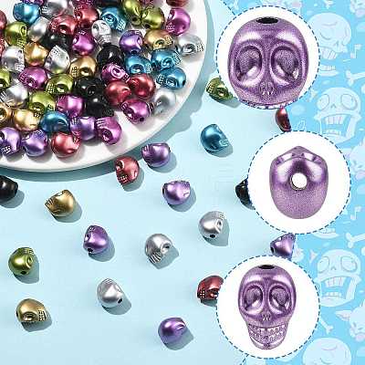 150Pcs Matte Spray Painted Skull Acrylic Beads ACRP-FS0001-01-1