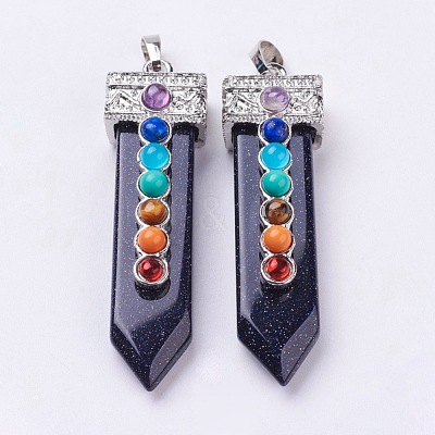 Synthetic Blue Goldstone with Synthetic & Natural Mixed Stone Chakra Big Pendants G-E415-A11-1