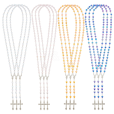 12Pcs 4 Colors Alloy & AB Color Heart Acrylic Link Chain Rosary Bead Necklaces NJEW-GO0001-20-1