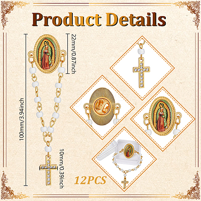 12Pcs Oval with Our Lady of Guadalupe & Goddess Cross Rosary Alloy & ABS Hanging Chian Brooch JEWB-GA0001-48-1