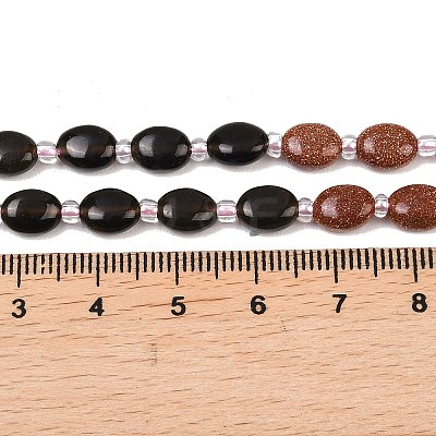 Cherry Quartz Glass & Natural Labradorite & Synthetic Goldstone & Obsidian Beads Strands G-Z135-A04-1