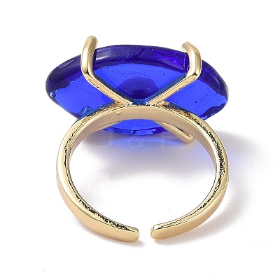 Lampwork Oval with Evil Eye Open Cuff Ring RJEW-I086-13G-01-1
