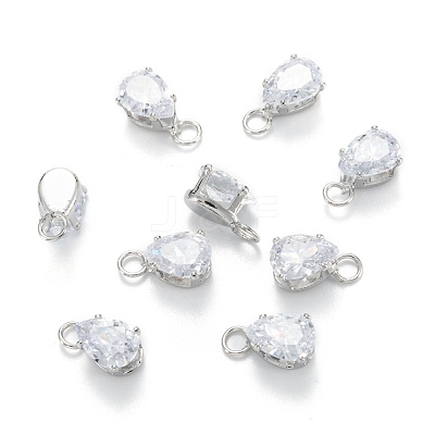 Brass Clear Cubic Zirconia Charms ZIRC-G170-13P-1