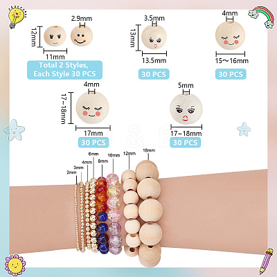 180Pcs 6 Styles Printed Wood Beads WOOD-PH0002-77-1
