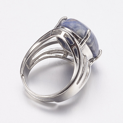 Natural Sodalite Wide Band Finger Rings RJEW-K224-A11-1