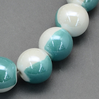 Handmade Two-tone Porcelain Round Beads PORC-S494-8mm-06-1