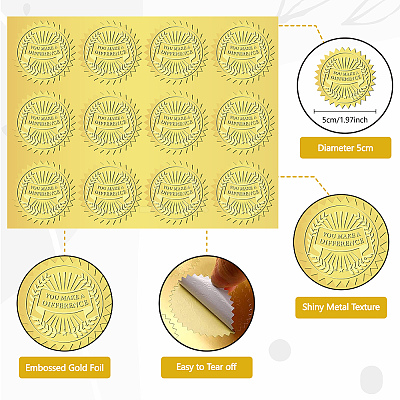 12 Sheets Self Adhesive Gold Foil Embossed Stickers DIY-WH0451-017-1