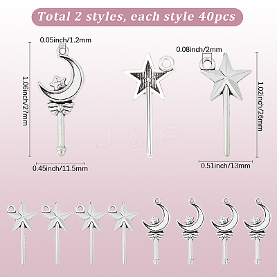 80Pcs 2 Styles Tibetan Style Alloy Magic Wand Pendants TIBEP-SC0003-33-1