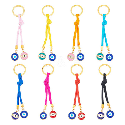 Polyester Cords & Alloy Enamel Evil Eye Keychain KEYC-DR00005-1