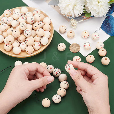 90Pcs 6 Styles Printed Wood European Beads WOOD-PH0002-89-1