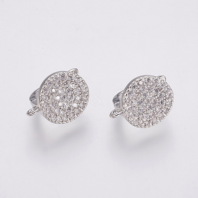 Brass Micro Pave Cubic Zirconia Hoop Earring Findings with Latch Back Closure LS-ZIRC-K075-24P-1