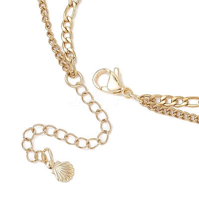 304 Stainless Steel Moon Sun & Natural Freshwater Shell Star Pendant Double Layer Necklaces for Women NJEW-JN05404-1