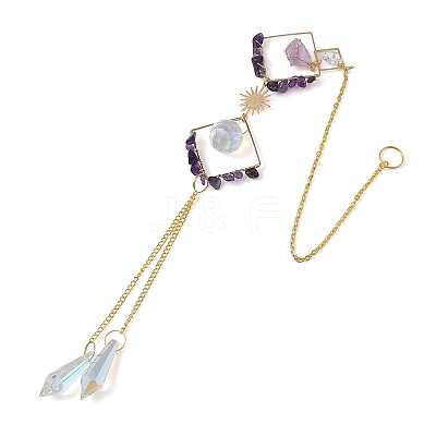 Iron Rhombus & Natural Amethyst Suncatchers HJEW-F025-04G-01-1
