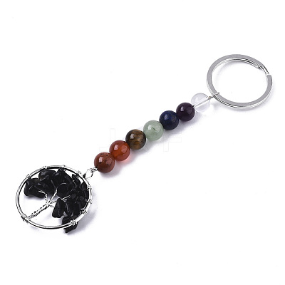 Natural Black Obsidian Chips Chakra Keychain G-N0326-004G-1