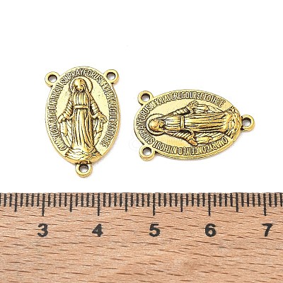 Holy Oval Carved Virgin Mary Tibetan Style Alloy Chandelier Component Links TIBEP-LF0961YKG-AG-LF-1