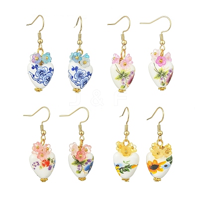 Handmade Porcelain & Acrylic Beads Dangle Earrings for Women EJEW-JE07329-1