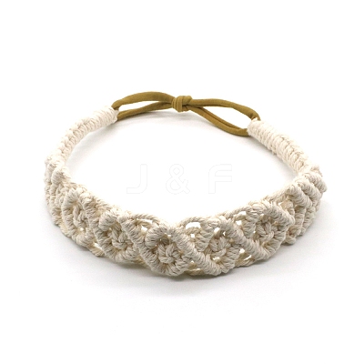 Solid Color Hand Braided Cotton Rope Elastic Headband OHAR-PW0005-02F-1
