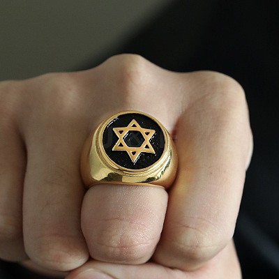 Star of David Pattern 304 Stainless Steel Finger Rings for Men FS-WGD55C6-28-1