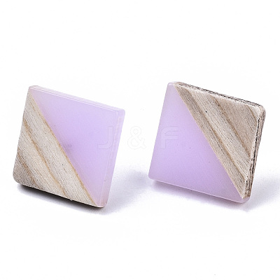 Opaque Resin & Wood Stud Earrings EJEW-N017-005A-B04-1
