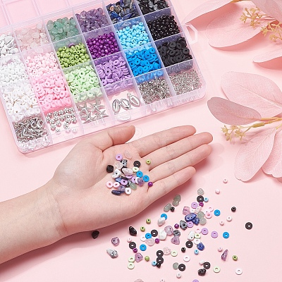 Mixed Stone & Glass Seed & Polymer Clay Beads DIY Jewelry Set Making Kit DIY-YW0004-73-1