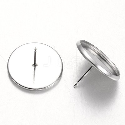 Tarnish Resistant Flat Round 304 Stainless Steel Stud Earring Settings STAS-M227-16mm-1