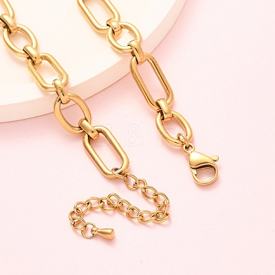 304 Stainless Steel Oval Link Chain Anklets AJEW-A057-12G-1