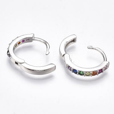 Brass Micro Pave Cubic Zirconia Huggie Hoop Earrings EJEW-S201-40P-1
