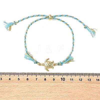 Ocean 304 Stainless Steel Link Adjustable Braided Polycotton Metallic Cord Slider Bracelets BJEW-JB14245-01-1