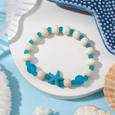 Synthetic Turquoise & Wood & Glass Beaded Stretch Bracelets for Boys Girls BJEW-JB11125-02-1