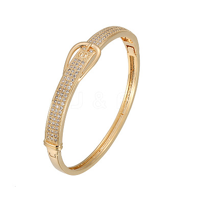 Brass Micro Pave Clear Cubic Zirconia Hinged Bangles for Women FS-WG52500-02-1