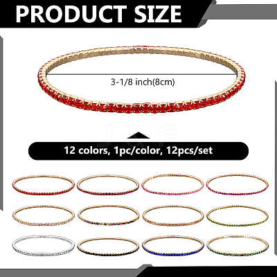 12Pcs 12 Colors Alloy Rhinestone Cup Chain Bracelets for Women BJEW-HY0001-09-1