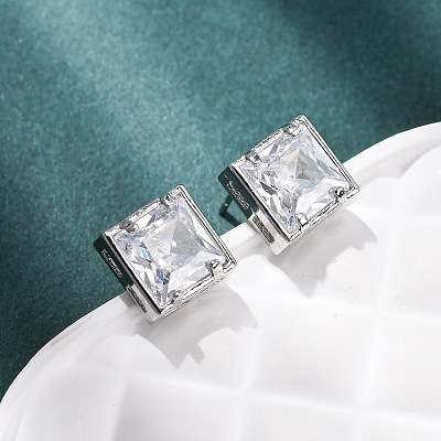 Brass Micro Pave Clear Cubic Zirconia Stud Earrings EJEW-C174-02B-P-1