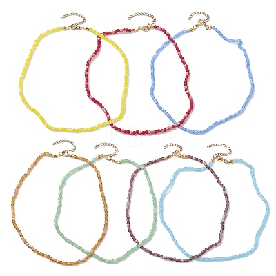 304 Stainless Steel with Glass Round Beaded Necklaces for Women NJEW-JN04684-1