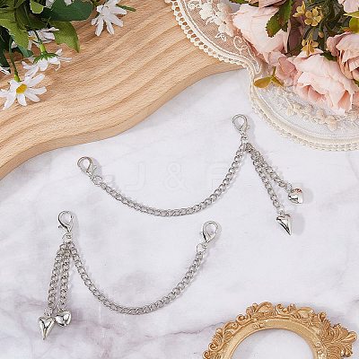 2Pcs Alloy Curb Chain & Heart Boot Strap Chains FIND-CP0003-35-1