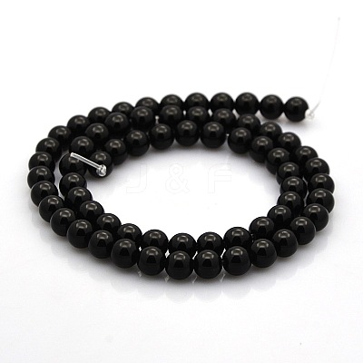 Round Natural Black Onyx Beads Strands G-N0120-26-6mm-1