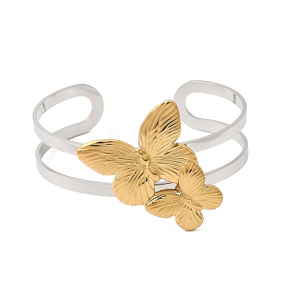 Two-Tone 304 Stainless Steel Cuff Bangles for Women BJEW-Z170-01GP-01-1