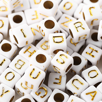 156Pcs 26 Style White Plating Acrylic Letters Beads SACR-YW0001-02-1