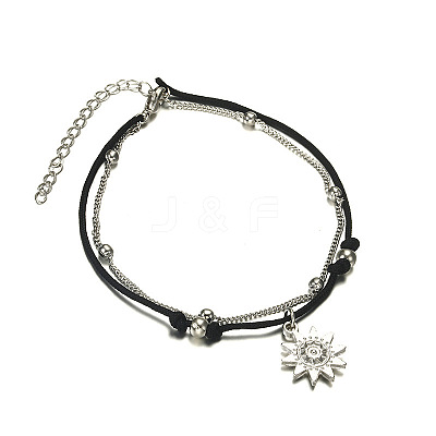 Sun Alloy Charm Waxed Cord Double Layer Anklets for Women FS-WG12E23-01-1