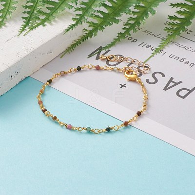 Faceted Round Natural Multicolor Tourmaline Beaded Bracelets BJEW-JB05768-02-1