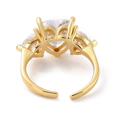 Sparkling Heart Cubic Zirconia Cuff Ring for Valentine's Day RJEW-C017-06G-01-RS-1