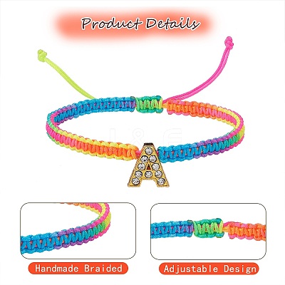 Crystal Rhinestone Initial Braided Bead Bracelet BJEW-SW00037-07-1