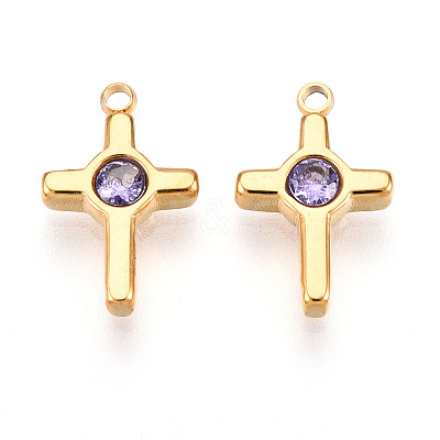 Ion Plating(IP) 304 Stainless Steel Micro Pave Cubic Zirconia Charms STAS-N110-01E-G-1