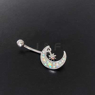 316L Surgical Stainless Steel Micro Pave Clear AB Cubic Zirconia Curved Barbell Belly Rings FS-WG2C48B-01-1
