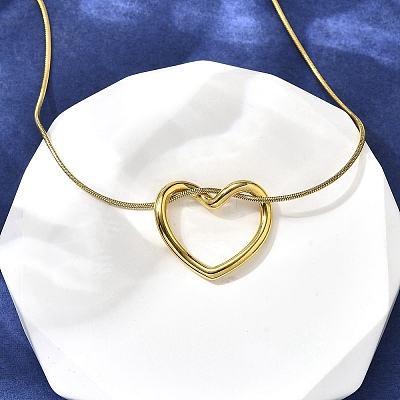 201 Stainless Steel Hollow Heart Pendant Snake Chain Necklaces for Women NJEW-B124-03G-1