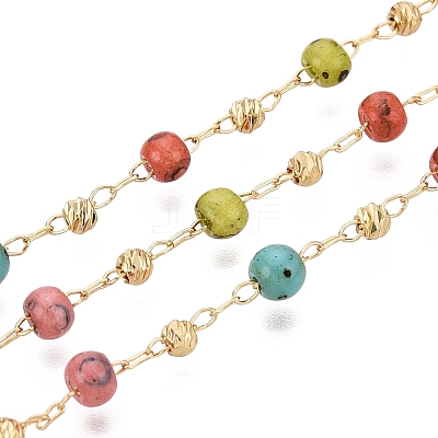 Handmade Brass & Glass Beaded Link Chains CHC-Q021-02A-G-1