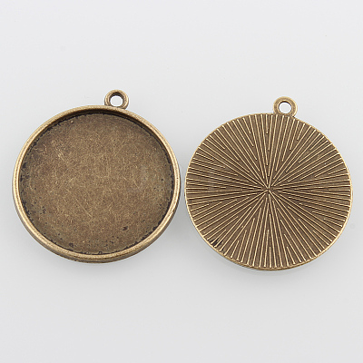 Flat Round Alloy Pendant Cabochon Settings X-PALLOY-N0088-36AB-NF-1