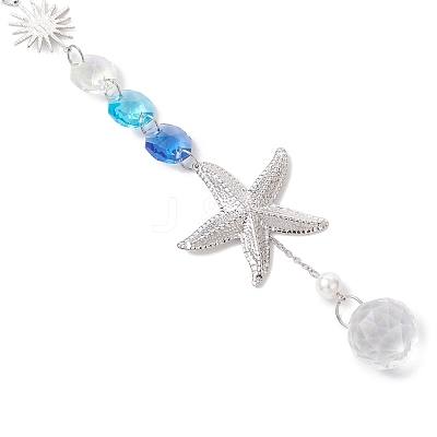 Stainless Steel Starfish & Brass Moon Hanging Suncatchers HJEW-JM04623-1