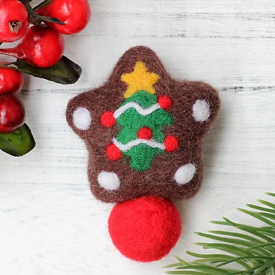 Christmas Theme Star Brooch Cactus Needle Felting Kit DIY-K055-02-1
