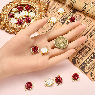20Pcs 2 Colors Alloy & Plastic Rose Flower Connector Charms FIND-YW0008-32-1