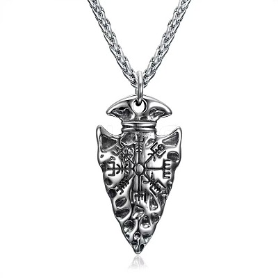 Vintage 304 Stainless Steel Viking Arrowhead Pendant Necklaces for Men WG2716D-01-1